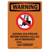 Signmission Safety Sign, OSHA WARNING, 24" Height, Natural Gas Pipeline, Portrait OS-WS-D-1824-V-13341